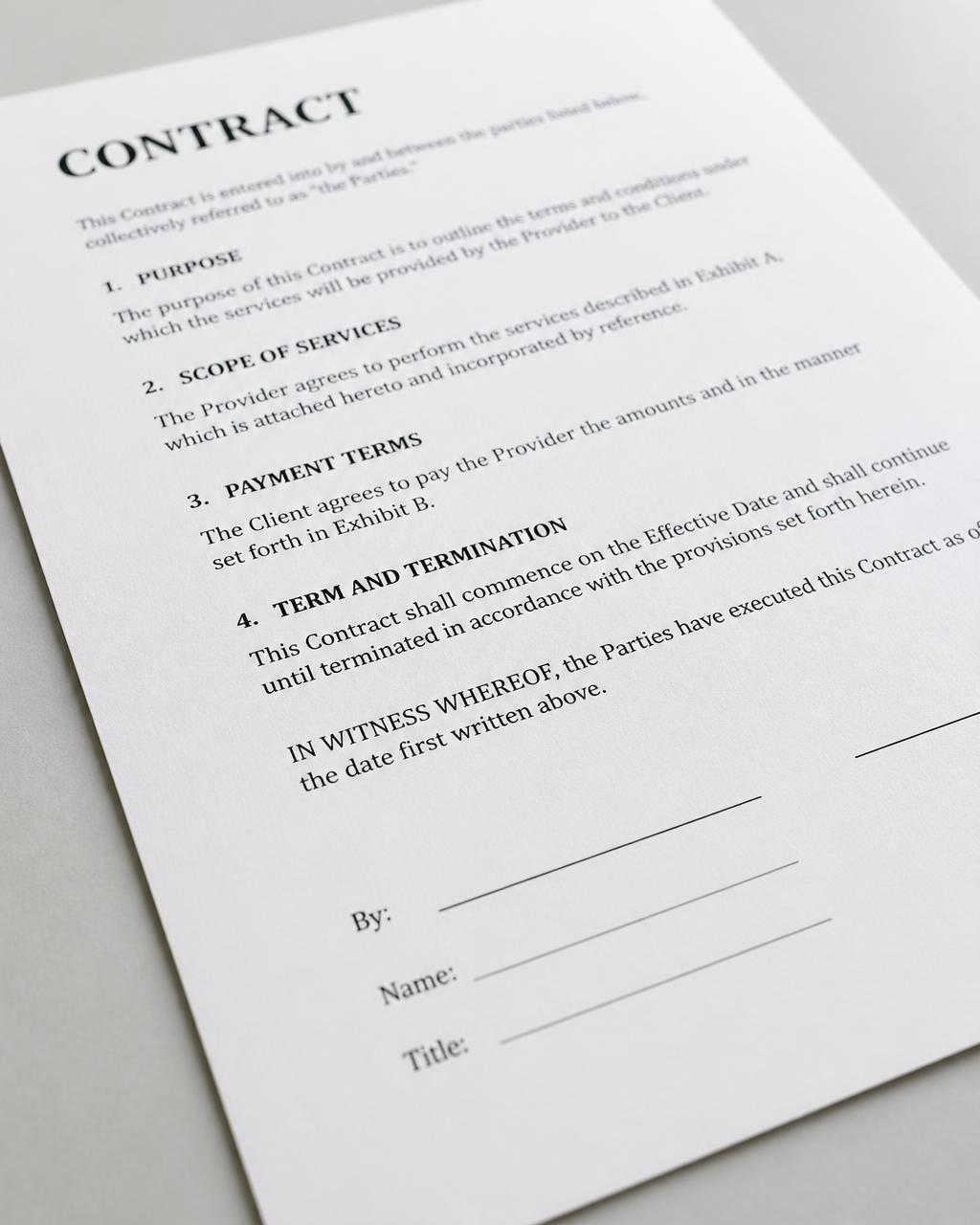 A service level agreement document on a clean table.